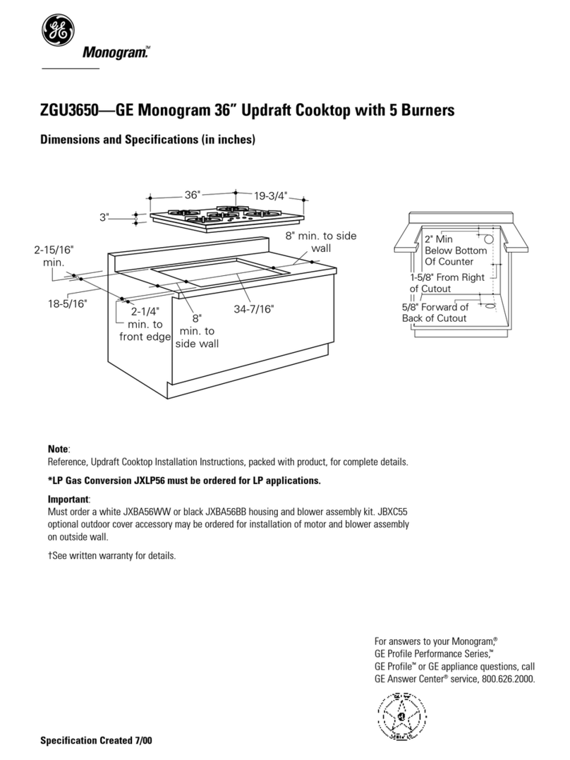 GE Monogram ZGU3650 Dimensions and specifications