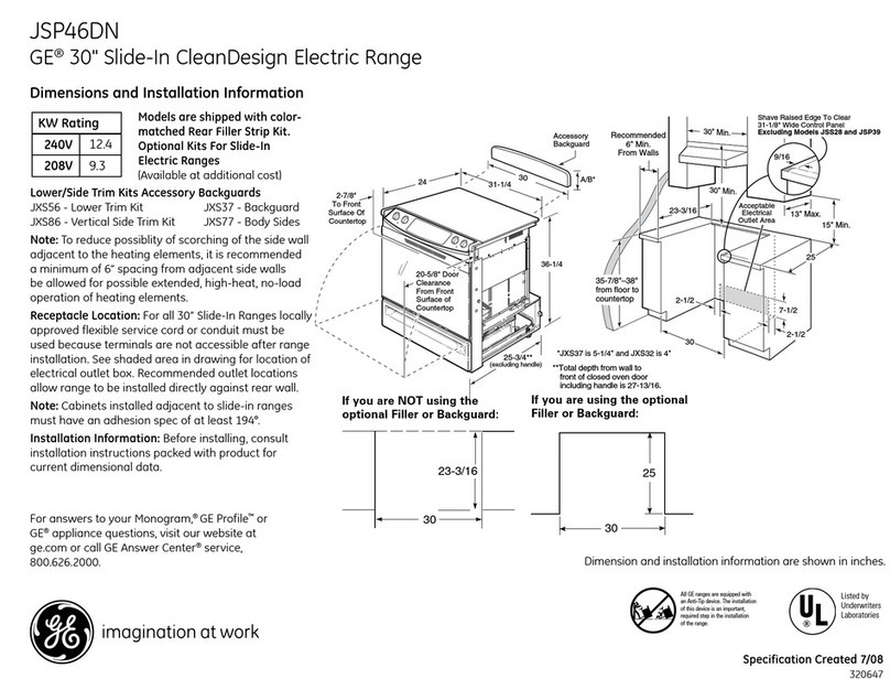 GE JSP46DN Dimensions and installation information