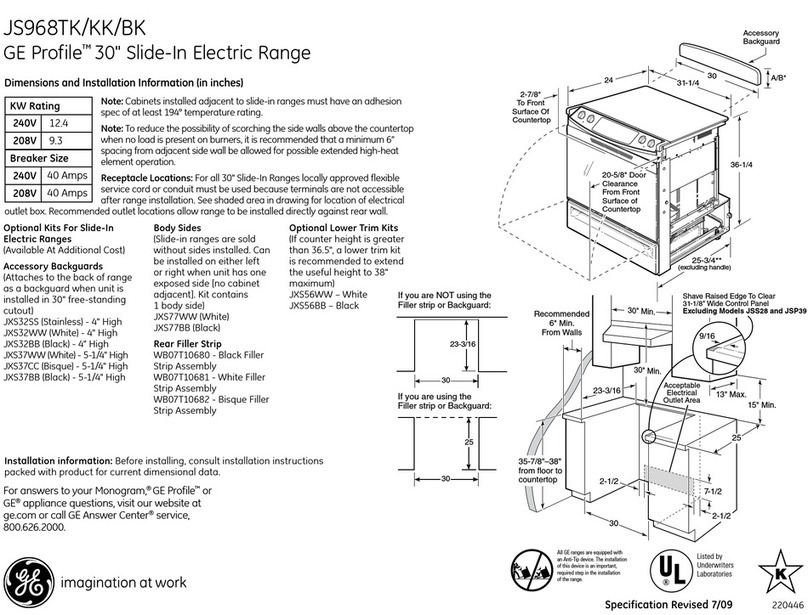 GE Profile JS968 Dimensions and installation information