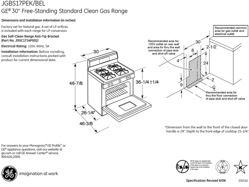 GE JGBS17PEKWW Dimensions and installation information