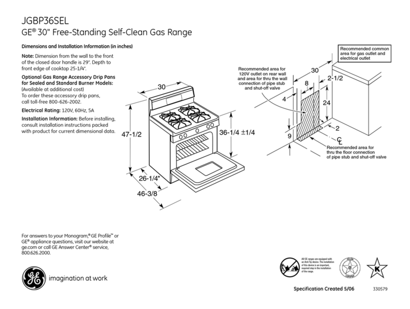 GE JGBP36SELSS Dimensions and installation information