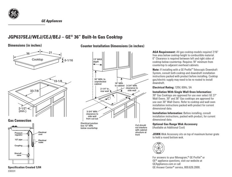 GE JGP637BEJ Dimensions and installation information