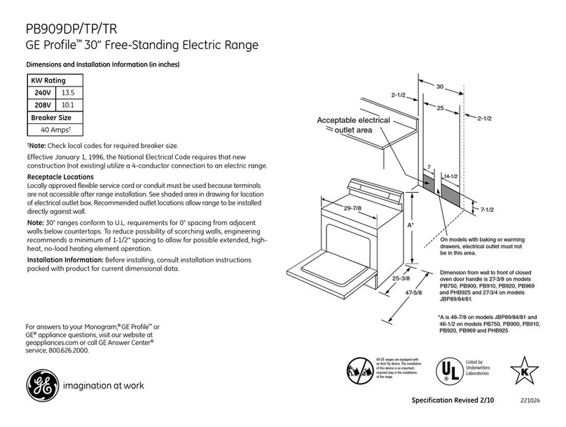 GE PB909 - Profile: 30'' Electric Range Manual