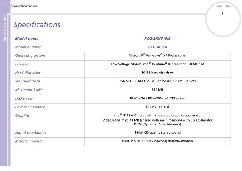 Sony PCG-SRX51P/B Specifications