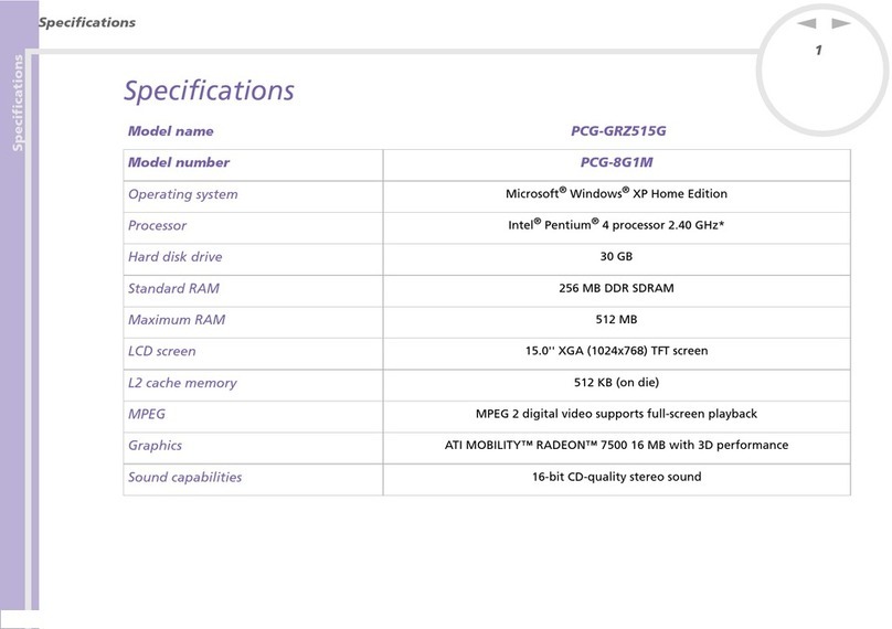 Sony Vaio PCG-GRZ515G Specifications