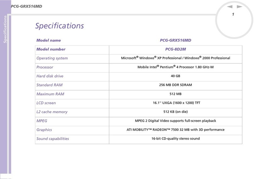 Sony VAIO PCG-GRX516MD Specifications