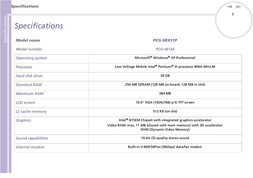 Sony VAIO PCG-SRX51P Specifications