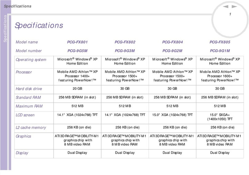 Sony Vaio PCG-FX801 Specifications