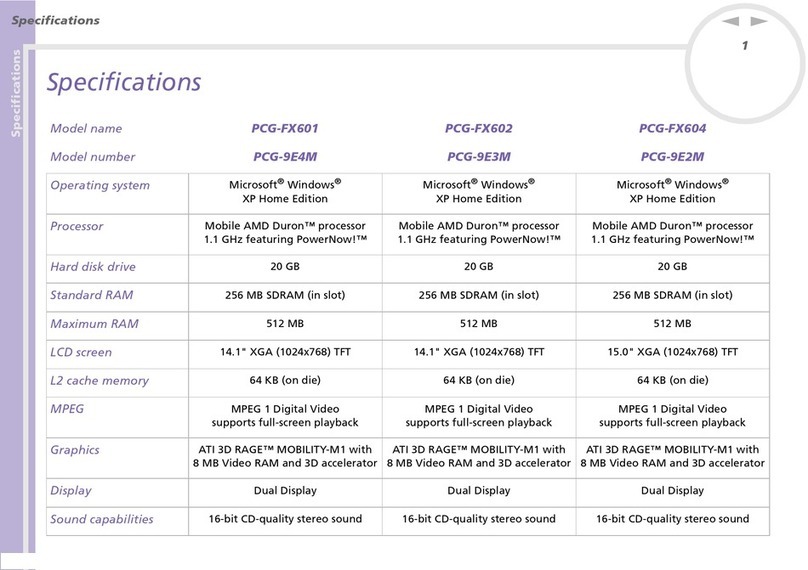 Sony Vaio PCG-FX601 Specifications