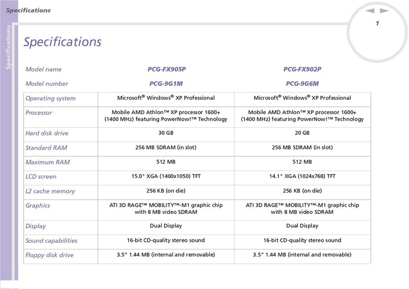 Sony Vaio PCG-FX902P Specifications