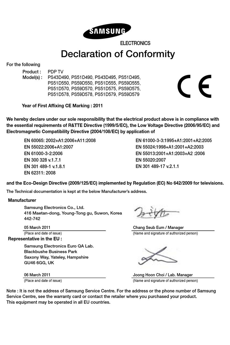 Samsung PN51D490A1D Reference guide