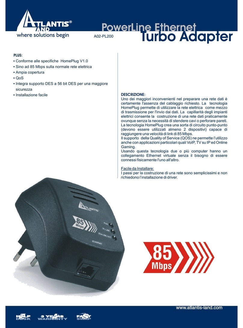 Atlantis Land PowerLine Ethernet Turbo A02-PL200 Specification sheet