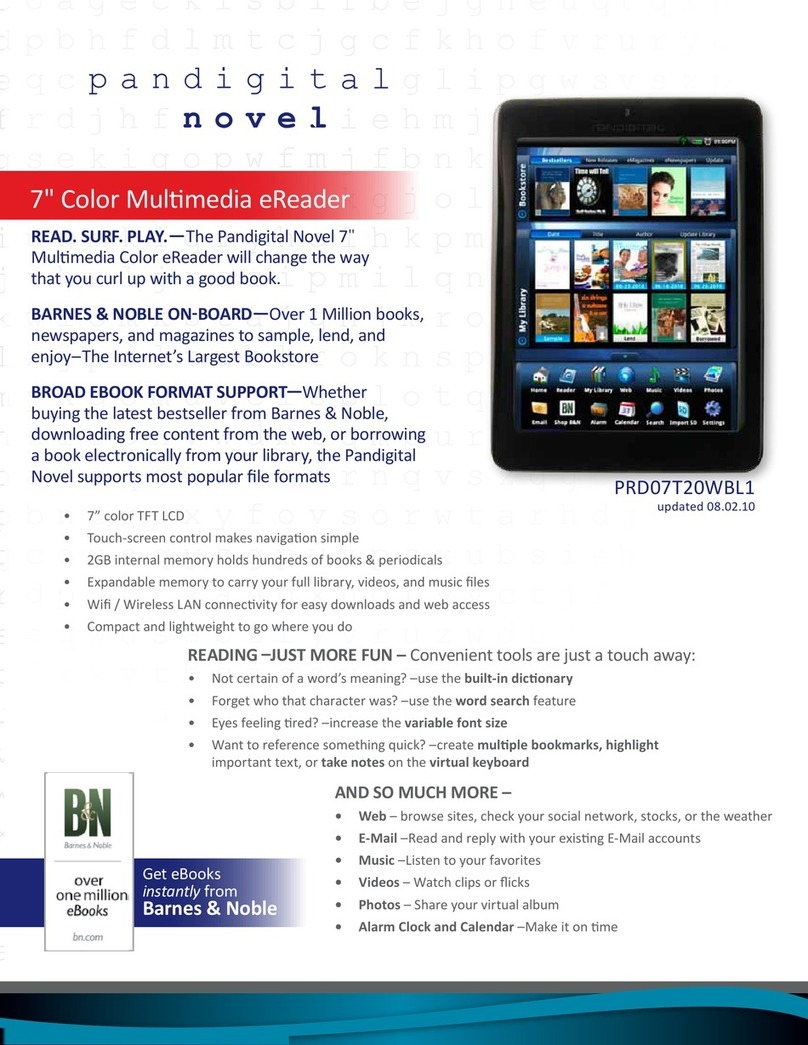 Barnes & Noble 7" COLOR MULTIMEDIA EREADER PRD07T20WBL1 Specifications