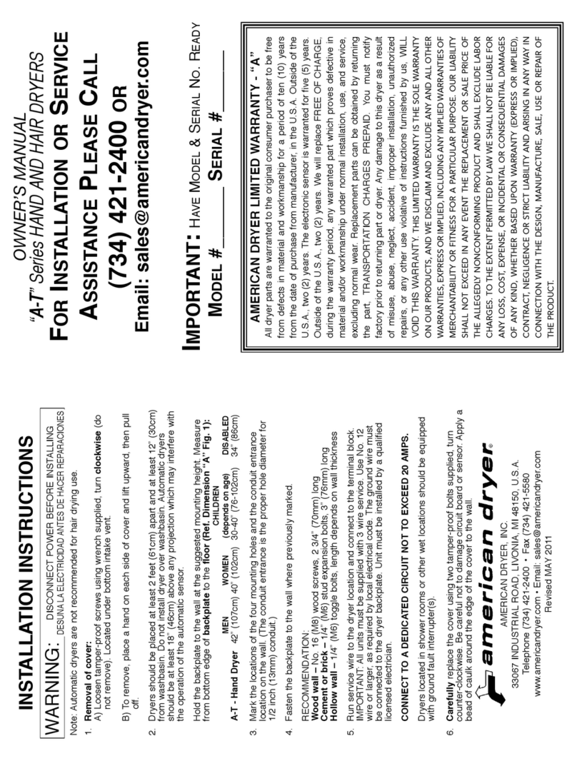 American Dryer A Series owner's manual