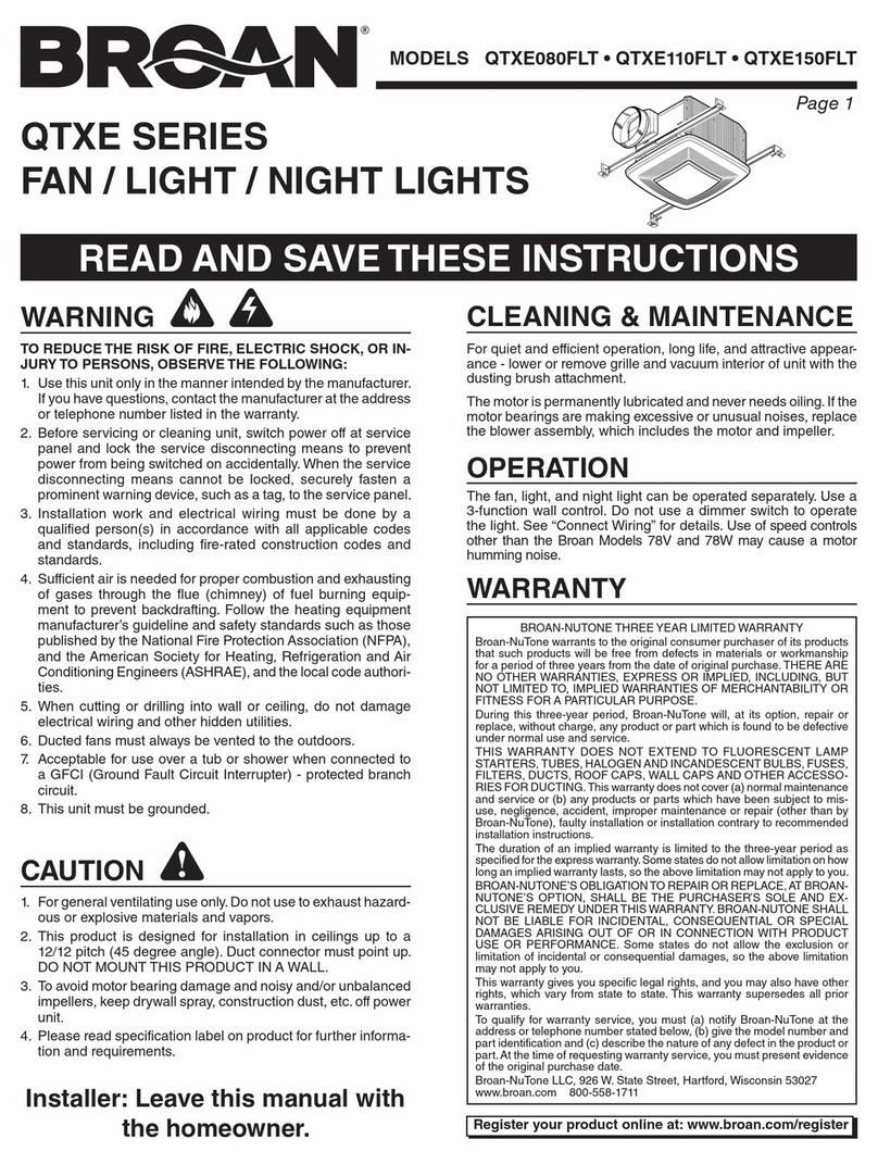Broan QTXE150FLT User manual