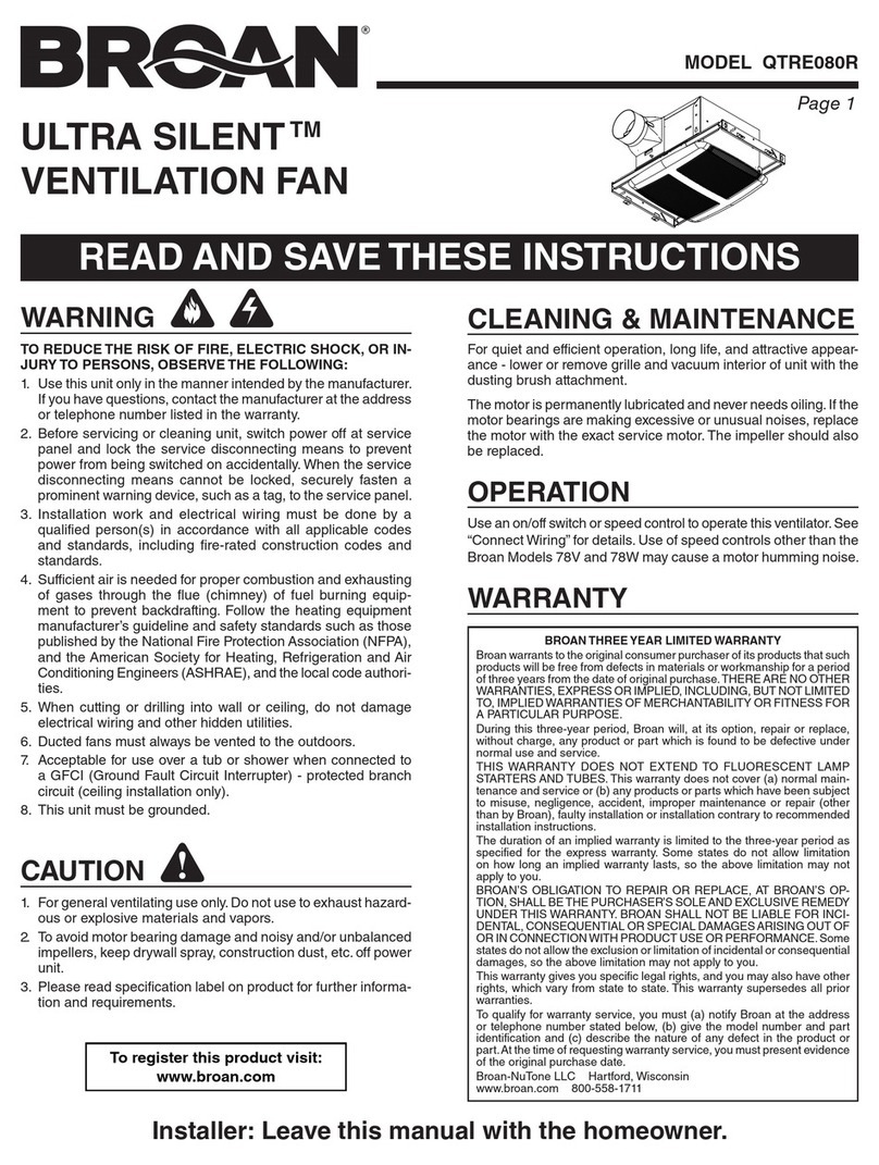 Broan ULTRA SILENT QTRE080R instructions