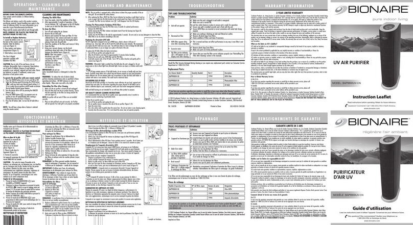 Bionaire BAP9900UV-CN Instruction leaflet