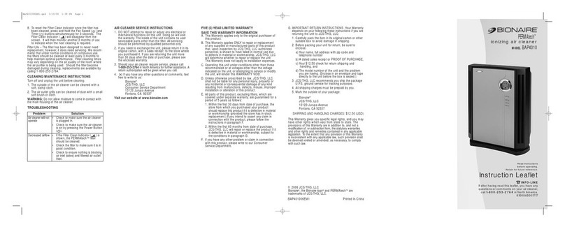 Bionaire PERMAtech BAP4010 Instruction leaflet