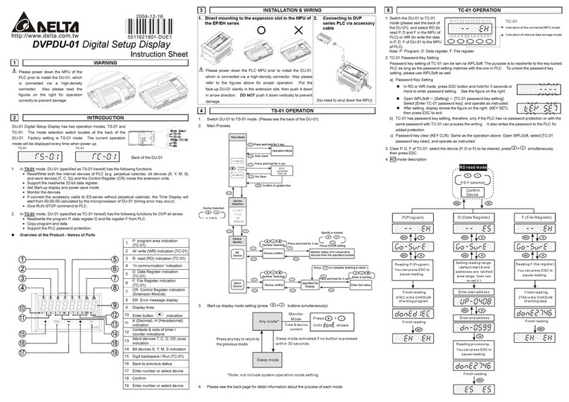 Delta Electronics Digital Setup Display DVPDU-01 User manual