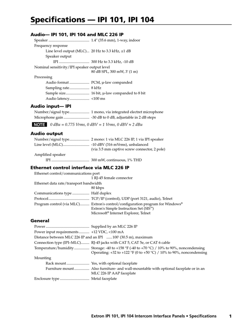 Extron electronics IPI 101 Specifications