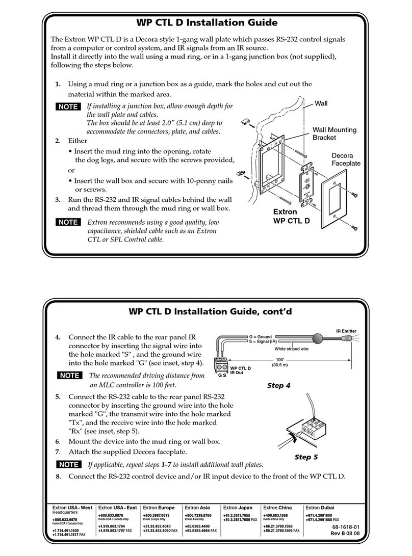 Extron electronics Decora Style1-Gang Wallplate WP CTL D installation guide Extron electronics Decora Style1-Gang Wallplate WP CTL D installation guide