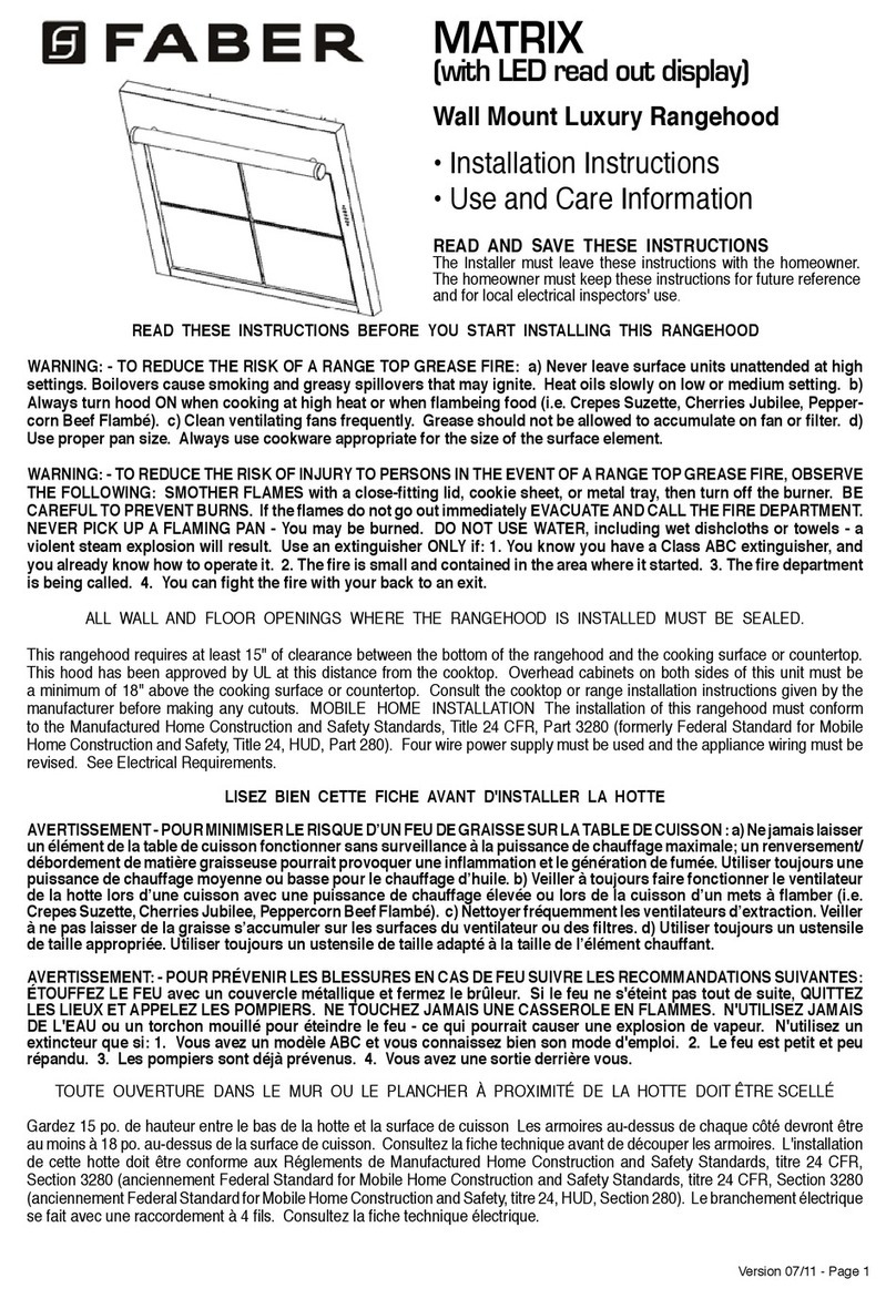 Faber MATRIX Wall Mount Luxury Rangehood User manual