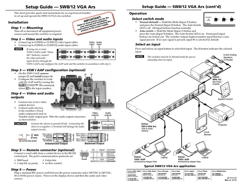 Extron electronics SW8/12 VGA Ars User manual Extron electronics SW8/12 VGA Ars User manual
