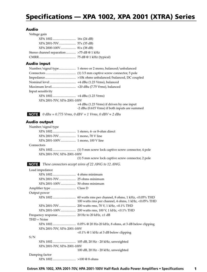 Extron electronics XPA 2001-70V User manual Extron electronics XPA 2001-70V User manual