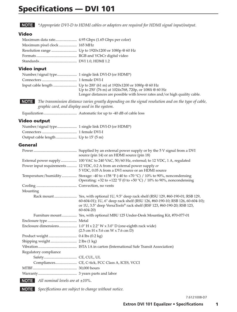 Extron electronics DVI Cable Equalizer DVI 101 Specifications