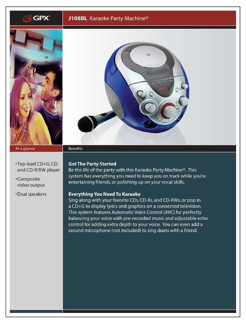 GPX Karaoke Party Machine J108BL Specification sheet