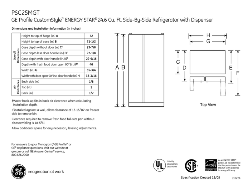 GE Profile CustomStyle PSC25MGT Dimensions and installation information GE Profile CustomStyle PSC25MGT Dimensions and installation information