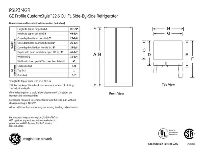 GE Profile CustomStyle PSI23MGR Dimensions and installation information