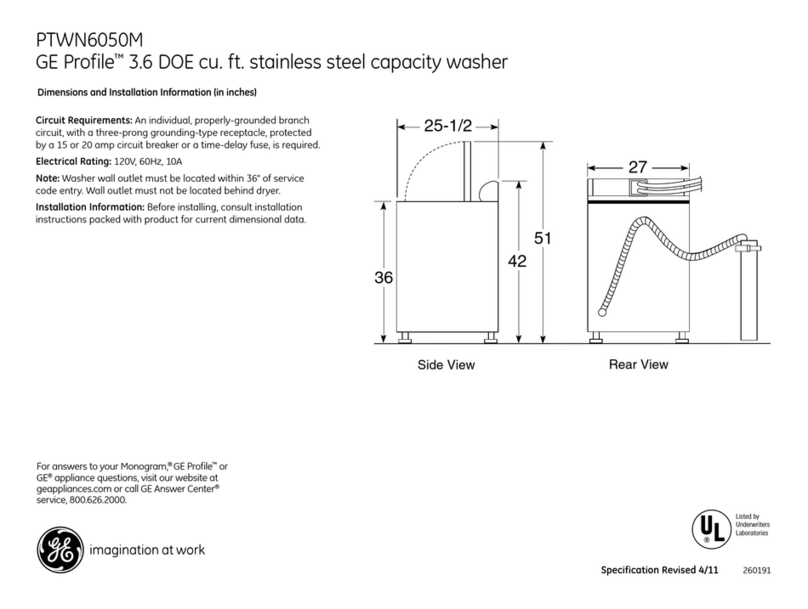 GE Profile PTWN6050M Dimensions and installation information GE Profile PTWN6050M Dimensions and installation information