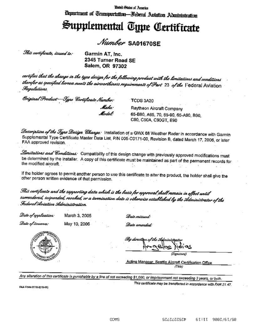 Garmin GWX 68 Supplemental Type Certificate