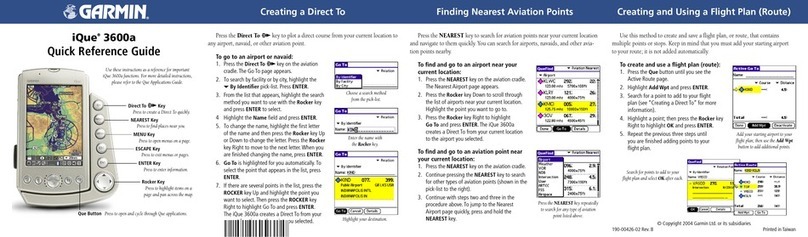 Garmin iQue 3600a Quick reference guide