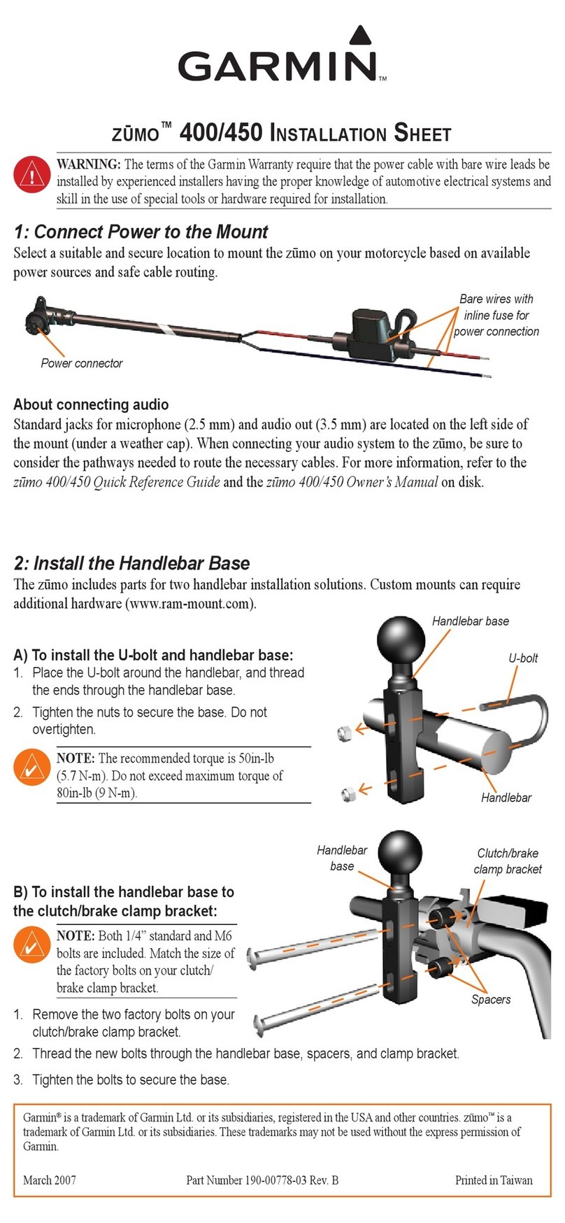 Garmin ZUMO Zumo 400 Installation sheet