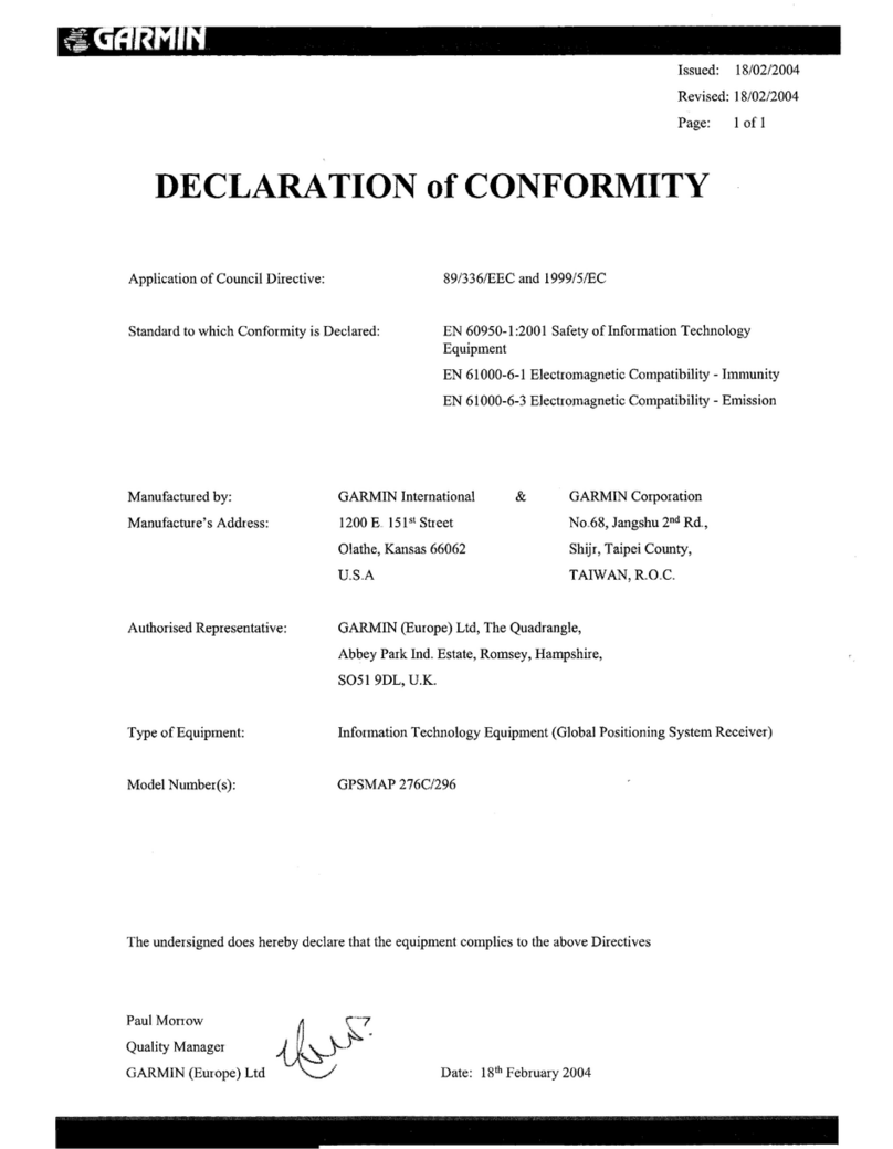 Garmin GPSMAP 276C Declaration of conformity