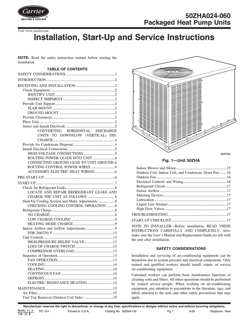 Carrier 50ZHA024-060 Installation & service instructions