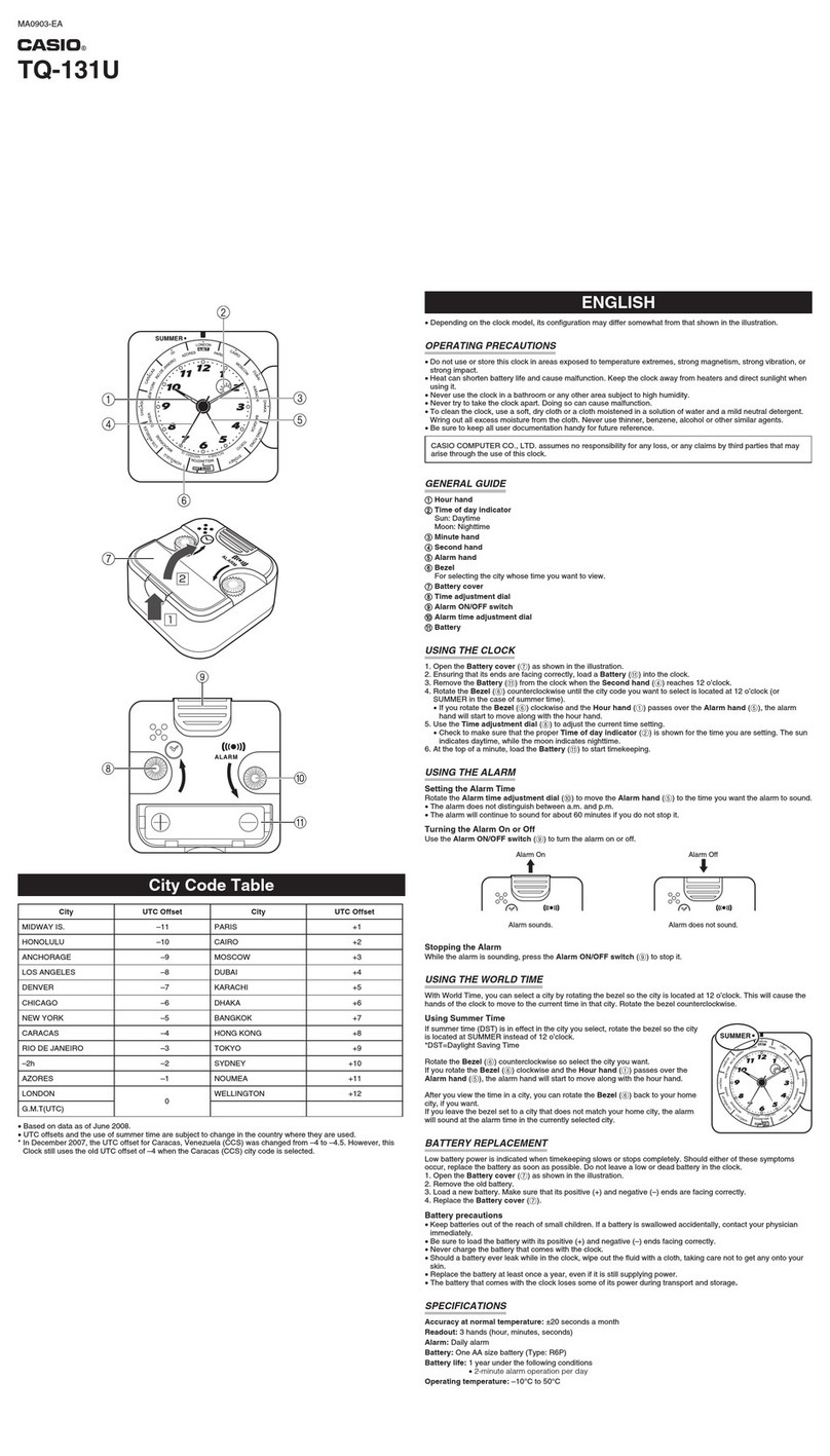 Casio Clock TQ-131U User manual