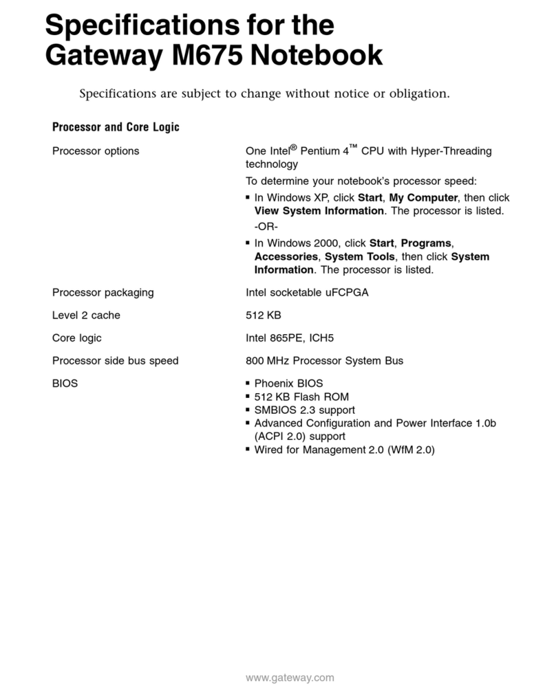 Gateway M675 User manual Gateway M675 User manual