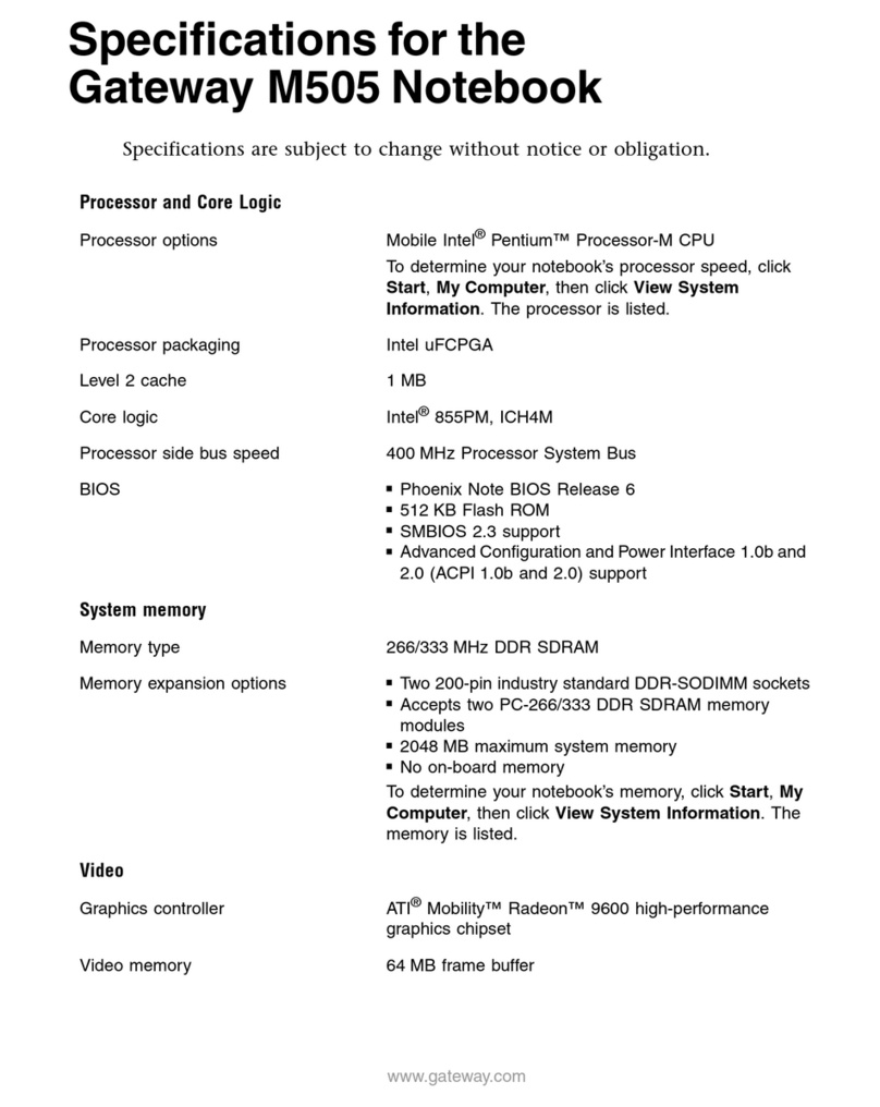 Gateway M505 User manual