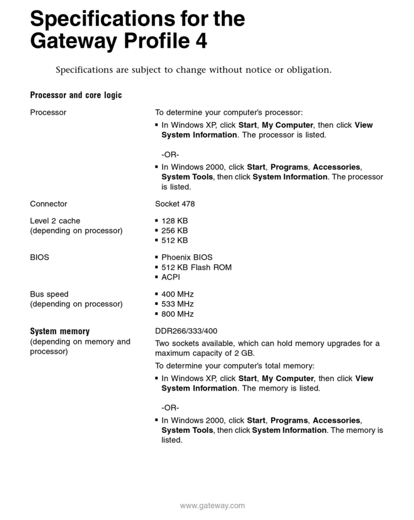 Gateway Profile 4 User manual