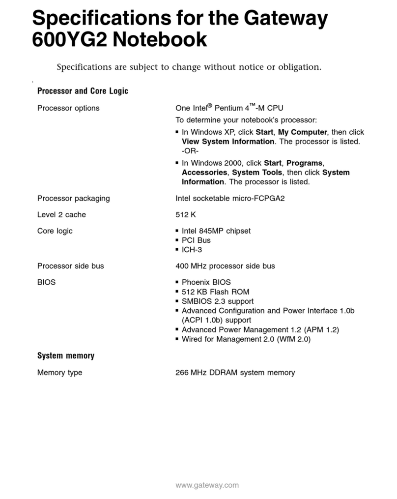 Gateway 600YG2 User manual