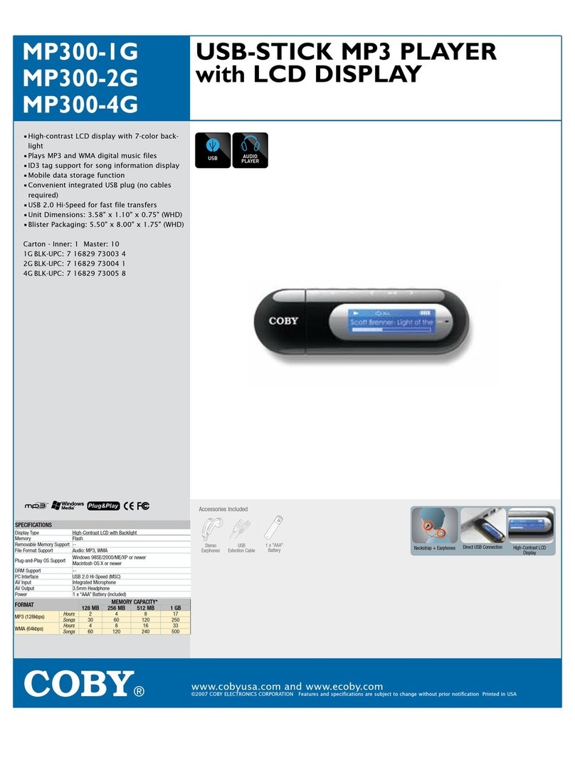Coby MP300-1G - MP 300 1 GB Digital Player Specifications