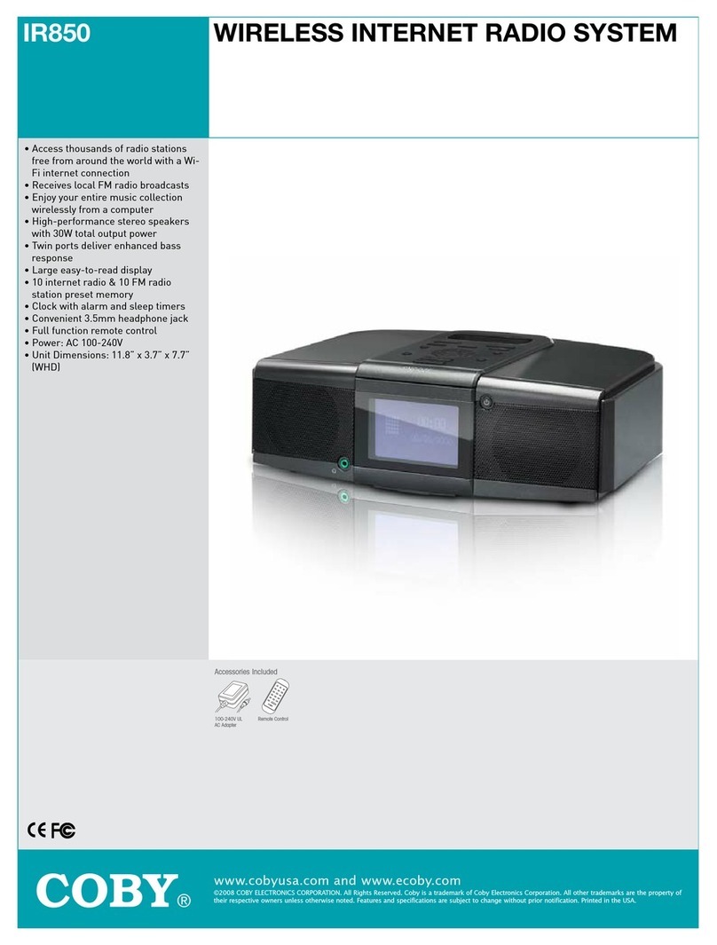 Coby IR850 - Wireless Internet Radio System User manual Coby IR850 - Wireless Internet Radio System User manual