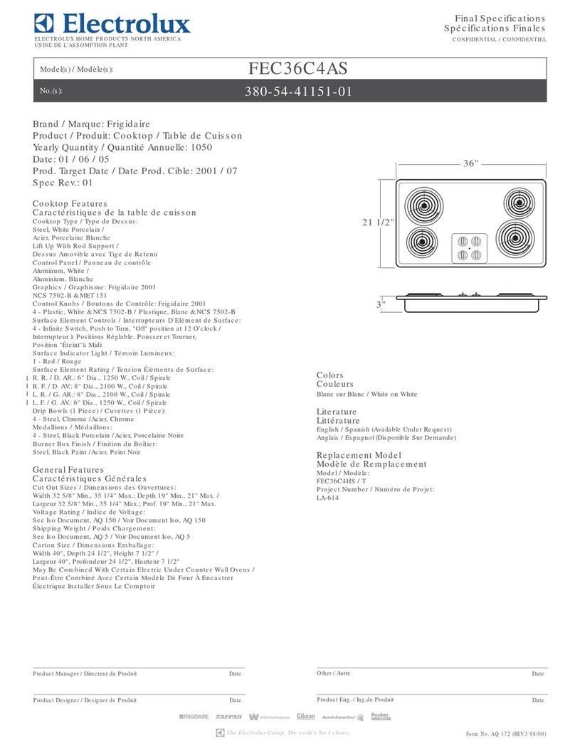 Frigidaire FEC36C4AS - Frig 36 Electric Cooktop User manual