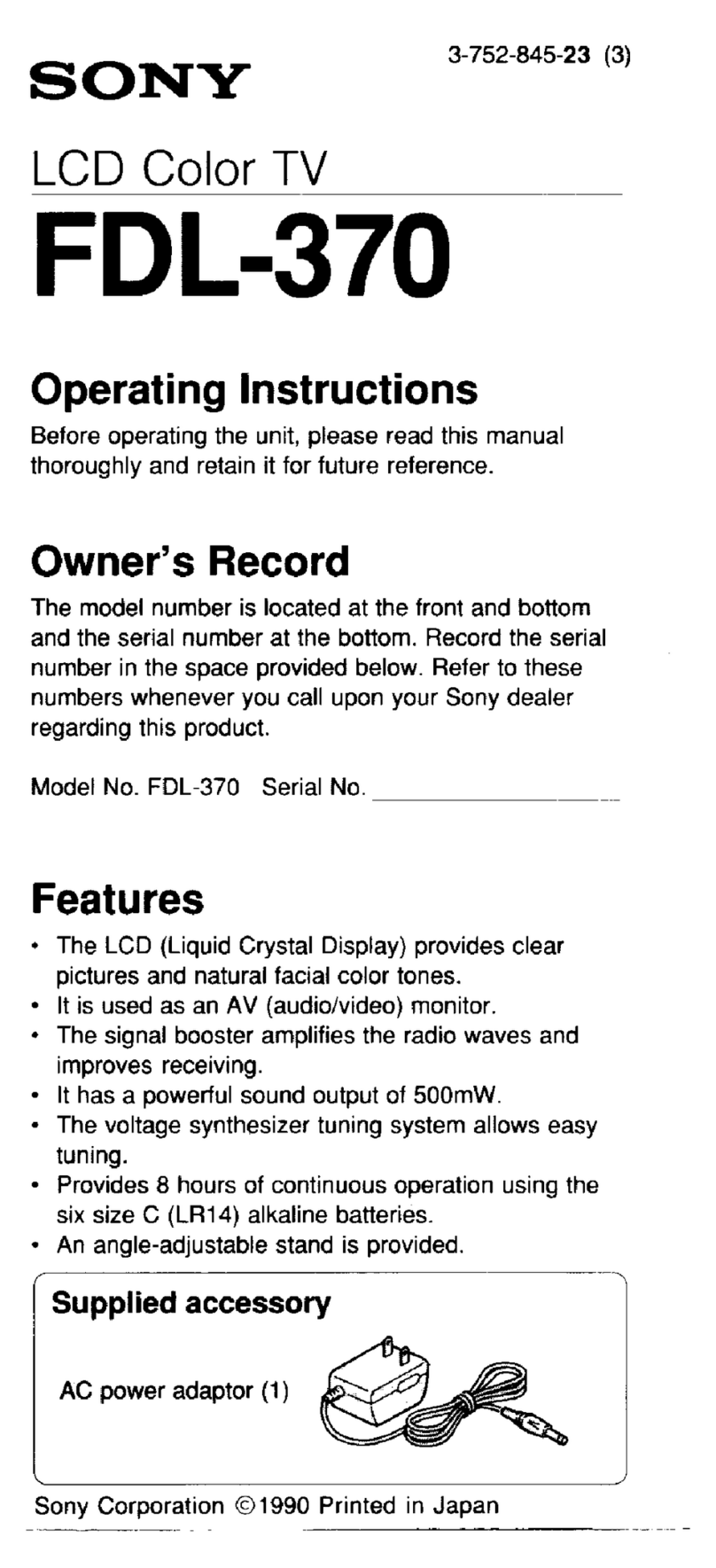 Sony FDL-370 User manual