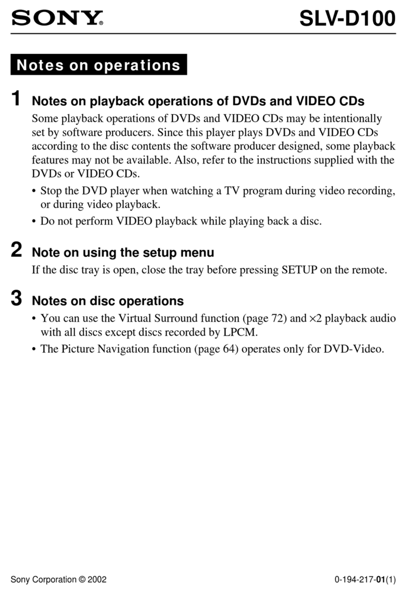 Sony SLV-D100 Notes on operations & the setup... Quick start guide