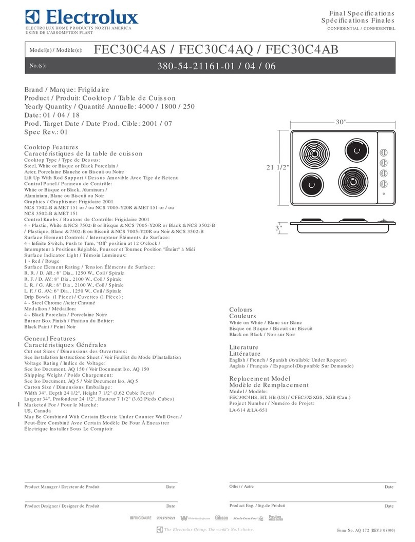 Frigidaire FEC30C4AB - Frig 30 Electric Cooktop Specifications