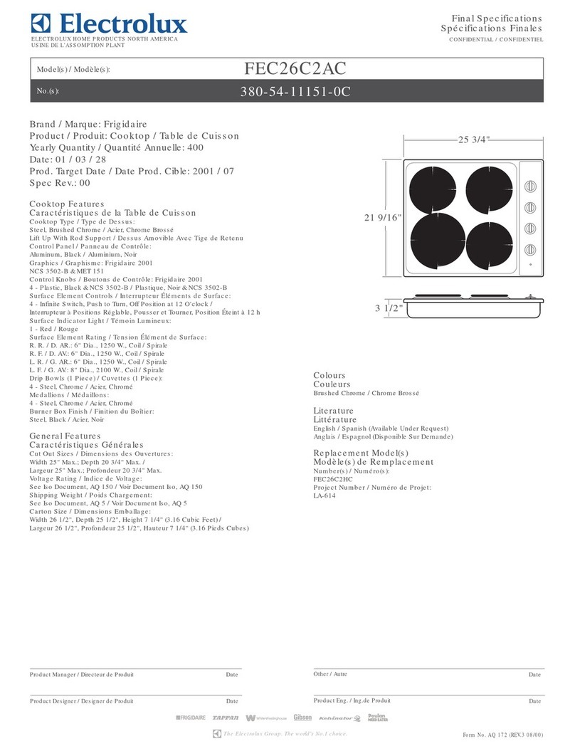 Frigidaire FEC26C2AC - Frig 26 Electric Cooktop Specifications Frigidaire FEC26C2AC - Frig 26 Electric Cooktop Specifications
